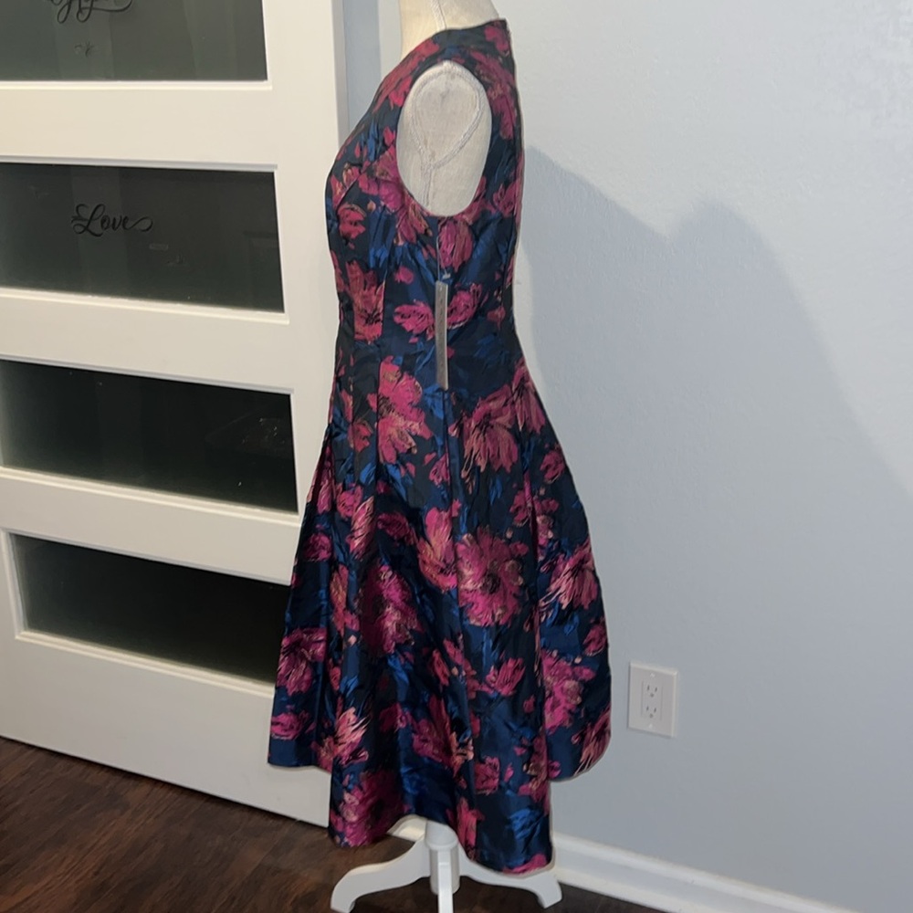 Kay Unger Navy Floral Midi Dress with Pink Floral Print - Picture 6 of 10